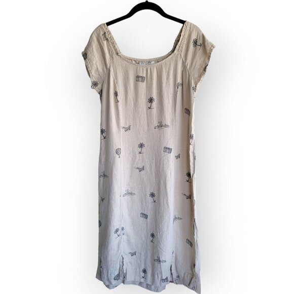 Retro Grunge Linen Dress Hot Air Balloon Print Vintage 1990s Size L Potato Cloth - Picture 2 of 11